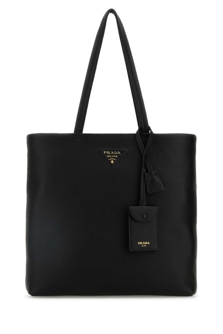 Prada Womens Black Triangle-plaque Embroidered-jacquard Medium Woven Tote Bag