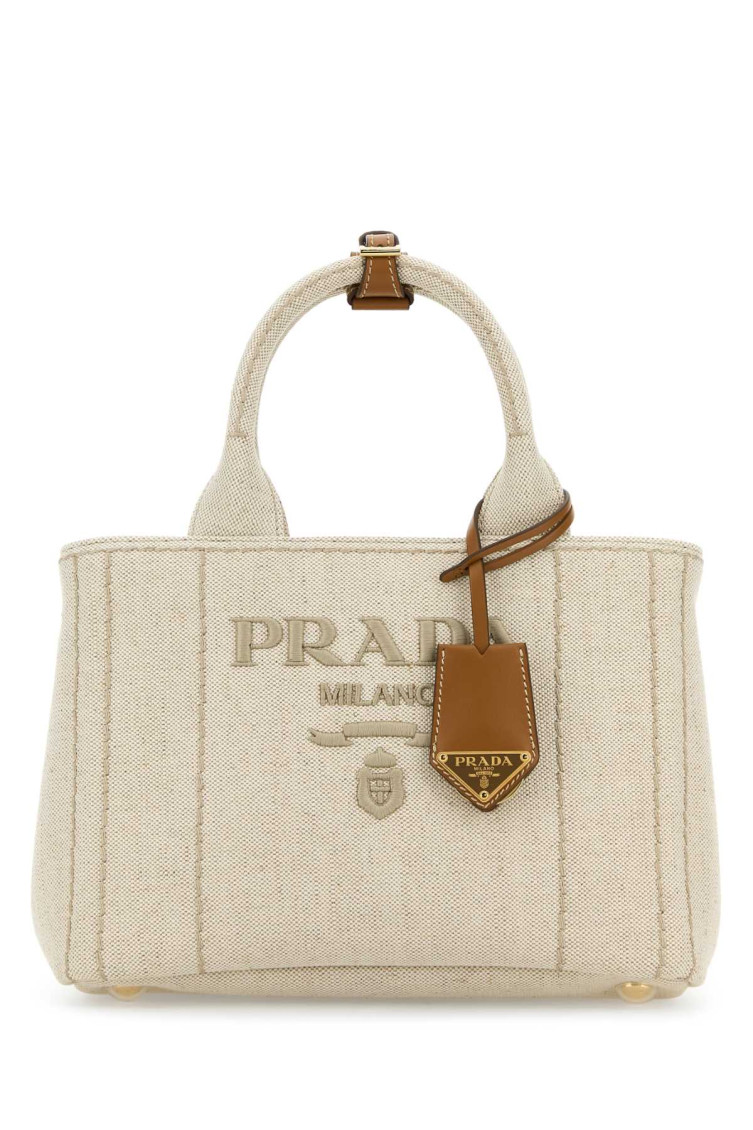 Prada Large Cotton-linen Top-handle Bag In Neutral
