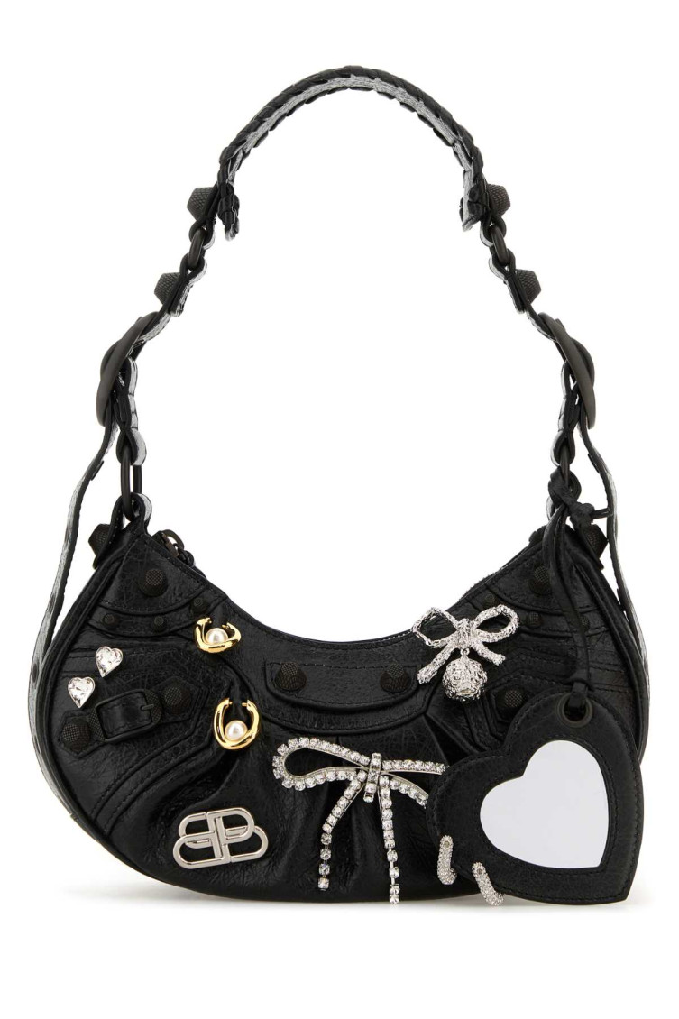 Balenciaga Green Leather Shoulder Handbag With Magnetic Closure And Metal Details