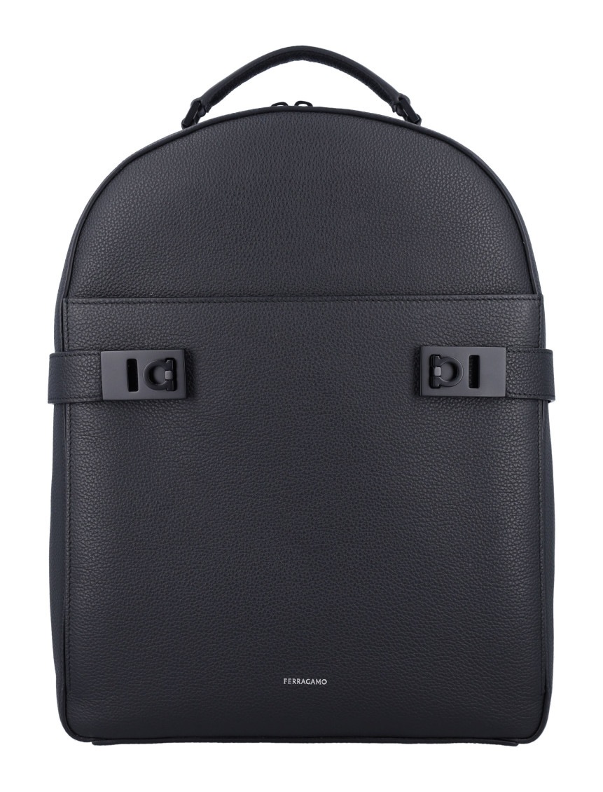 Shop Ferragamo Black Leather Backpack