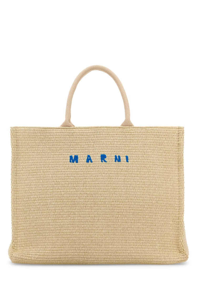 Marni Small Logo Raffia Effect Tote Bag