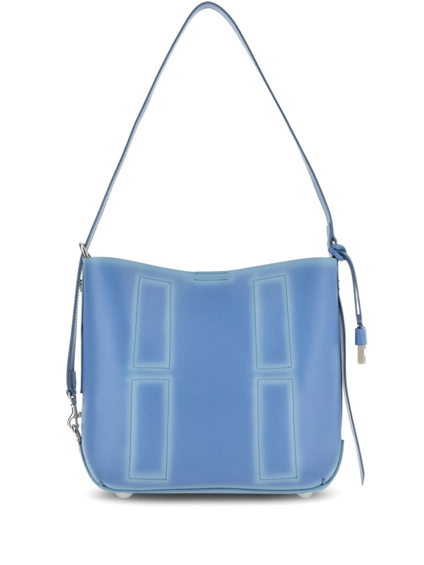 Hogan Cognac Blue Calf Leather Shoulder Bag