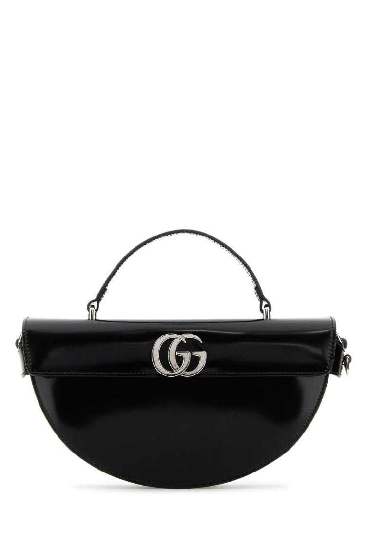 Gucci Black Half Moon Shaped Handbag With Double G Logo Plaque On The Front And Removable Shoulder S In Black