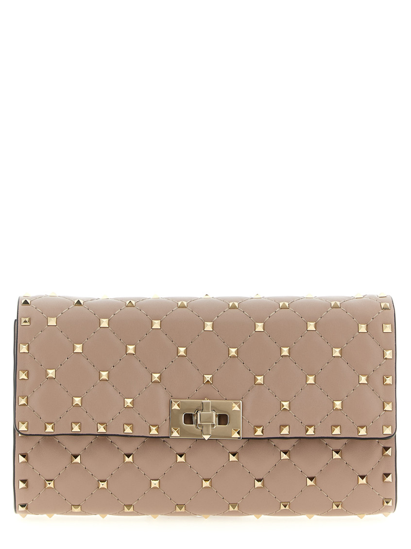 Valentino Garavani Rockstud Spike Nappa Leather Crossbody Clutch Bag Woman Poudre Uni In Pink