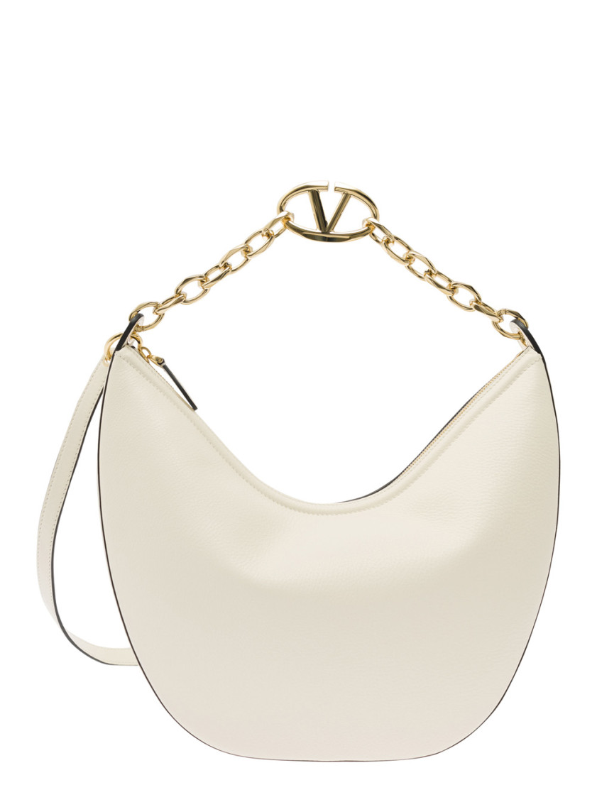 Valentino Garavani White Hobo Bag With Vlogo Detail In Leather Woman In White