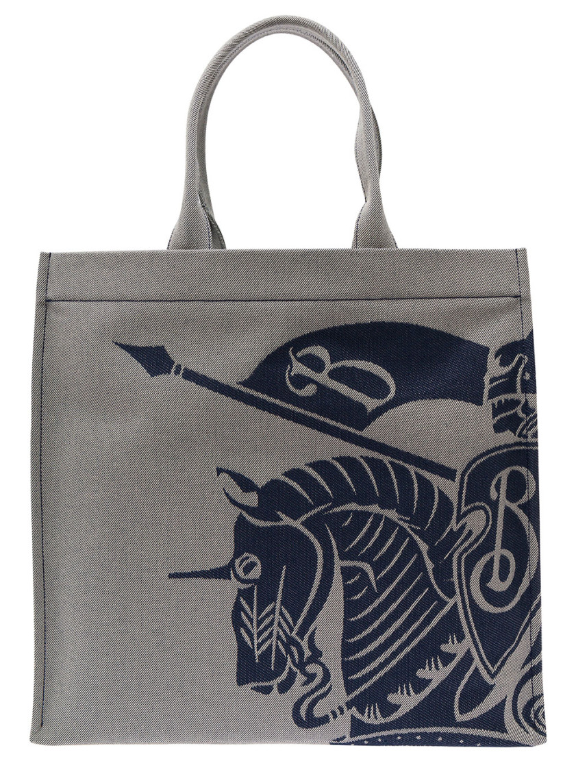 Burberry Beige And Blue Tote Bag With Equestrian Knight Embroidery In Cotton Blend Man In Grey