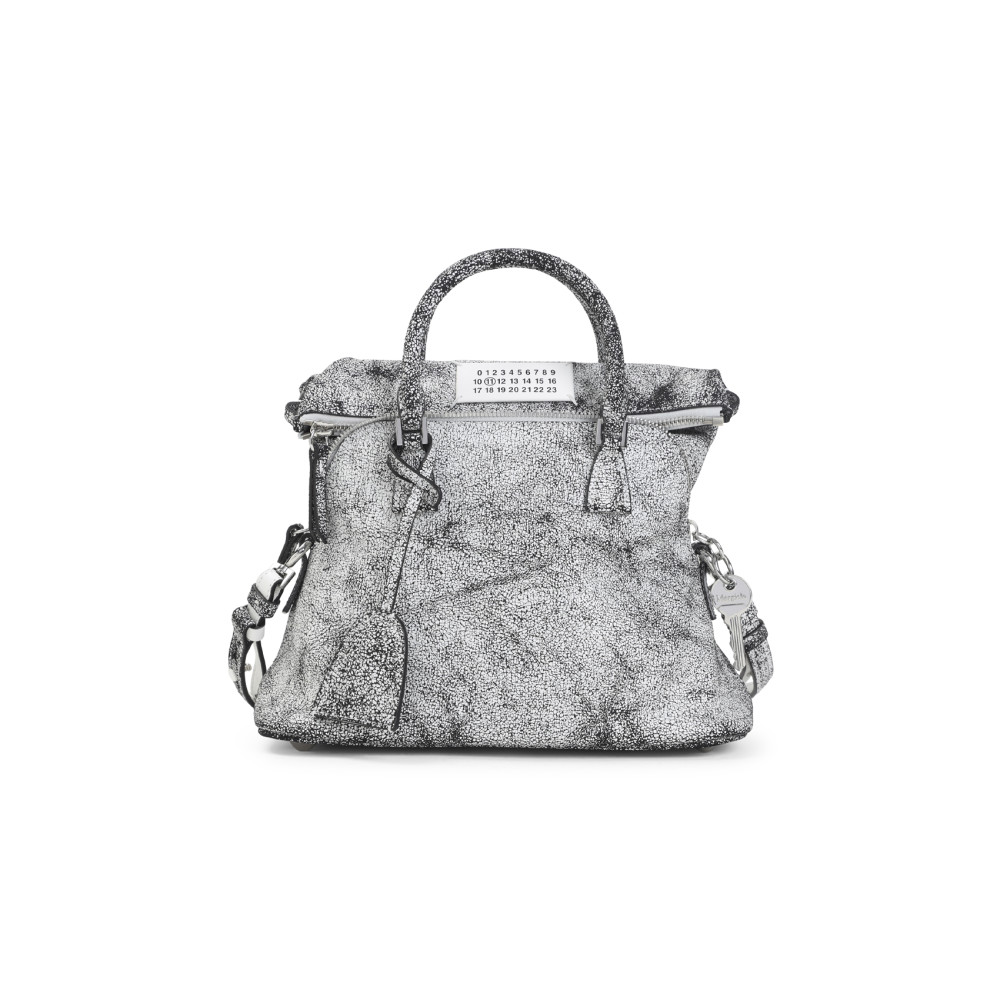 Maison Margiela Textured Leather Shoulder Bag With Top Handles In Silver