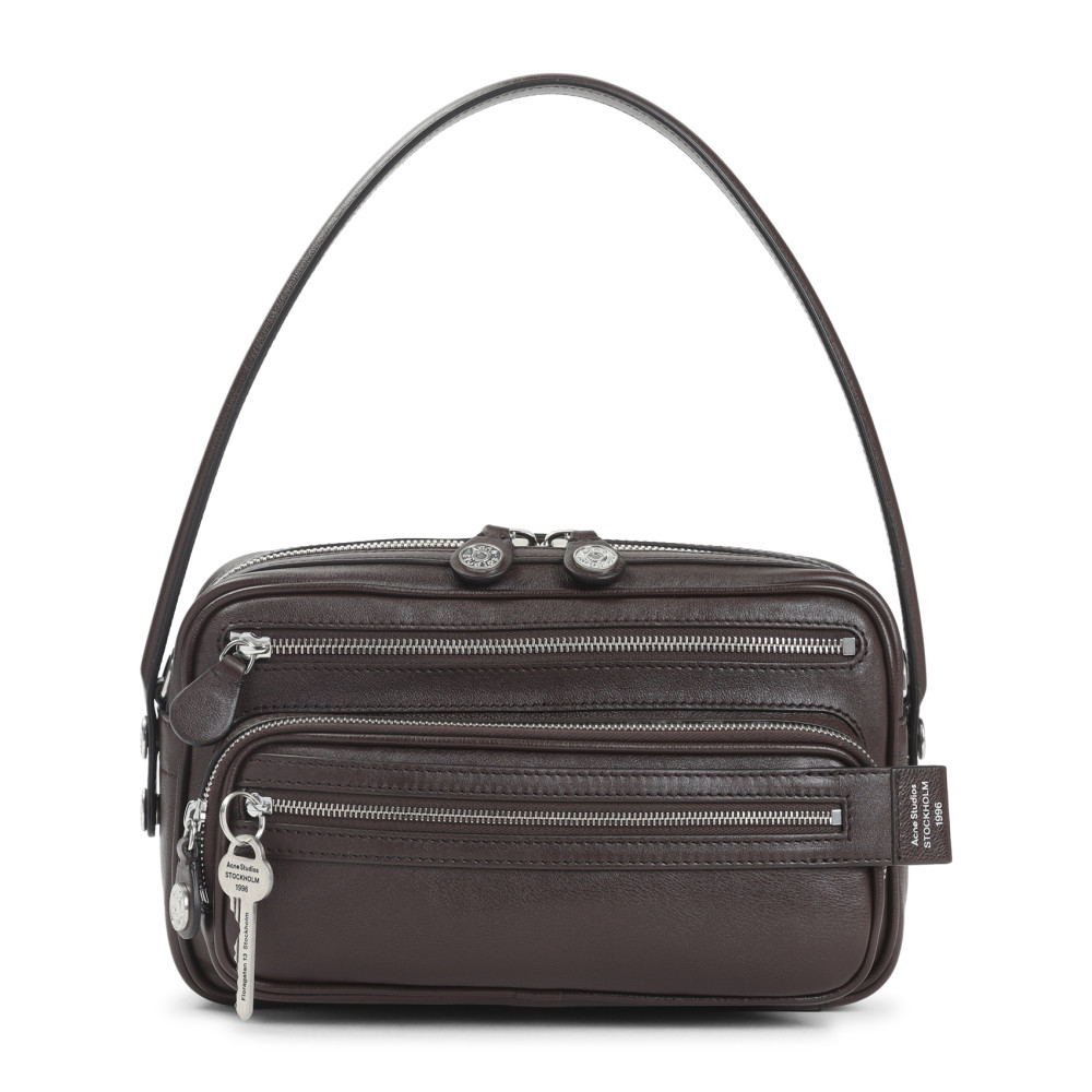 Acne Studios Chocolate Leather Shoulder Bag Keychain Detail In Brown