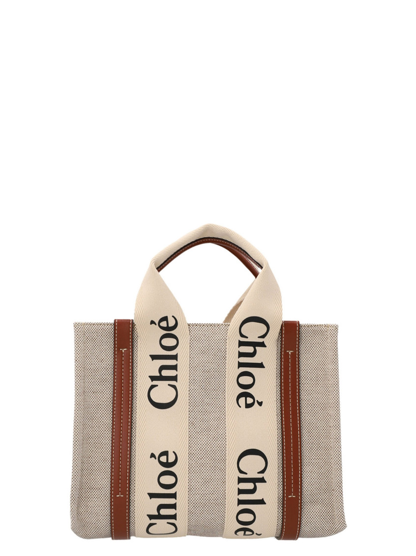 Chloé Beige Shopping Woody Small Tote Bag In Beige