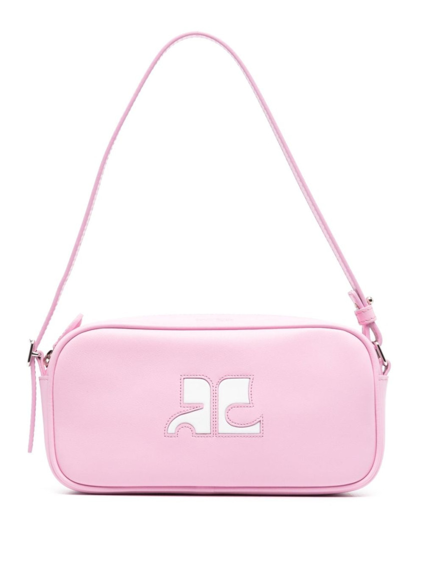 Courrèges Rectangular Cowhide Leather Shoulder Bag With Adjustable Strap In Pink