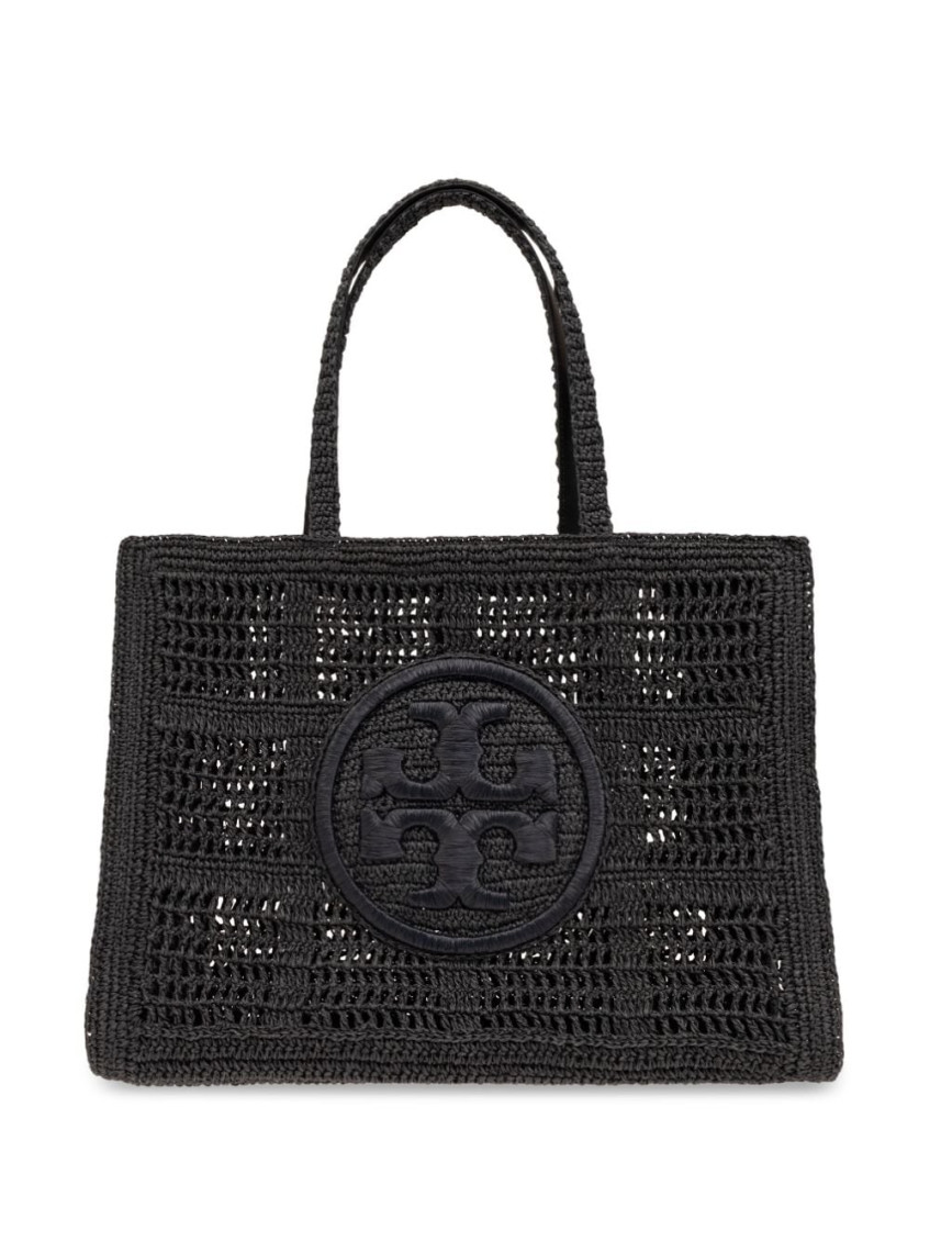 Tory Burch Ella Logo Embroidered Crochet Tote Bag In Black