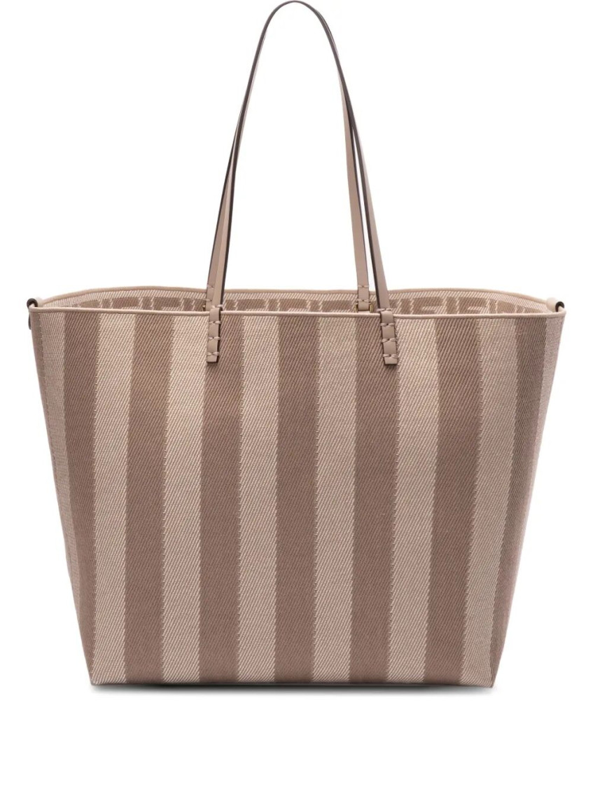 Fendi Reversible Shopper In Pequin Striped And Dove Grey Ff Fabric