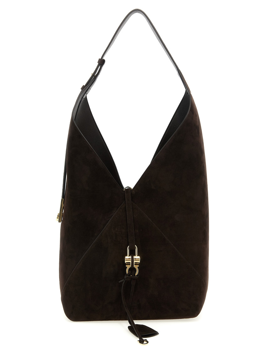 Shop Ferragamo Dark Brown Origami Large Shoulder Bag