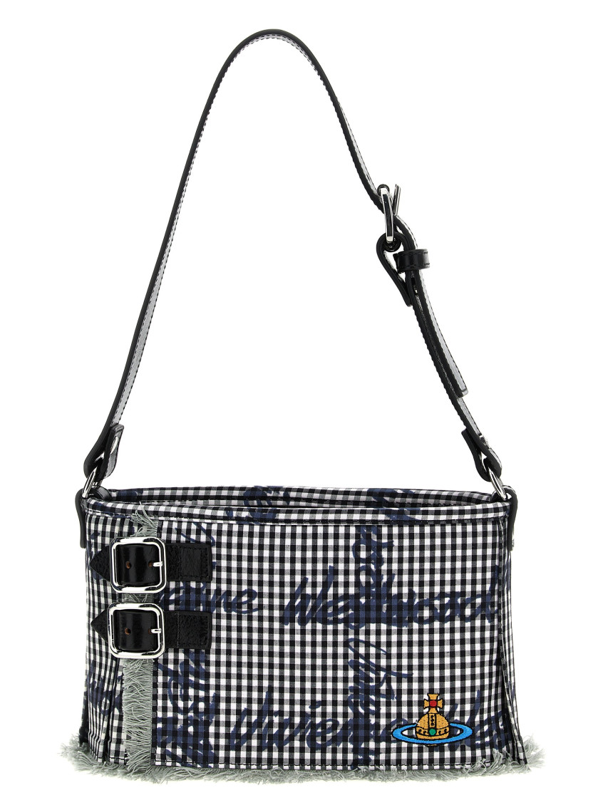 Vivienne Westwood Check Pattern Cotton Shoulder Bag In Gray