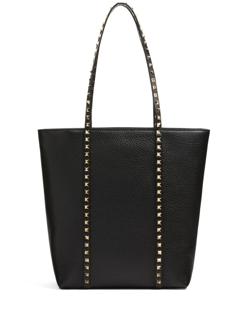 Valentino Garavani Black Leather Rockstud Tote