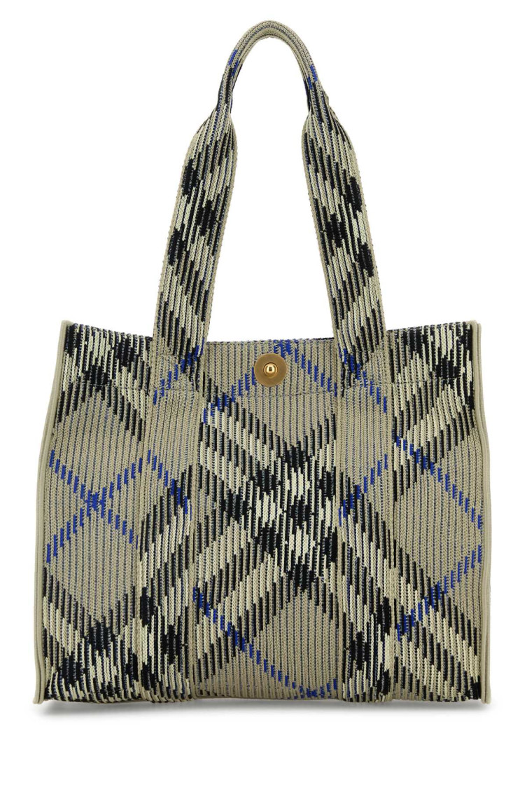 Burberry Grey Check Embroidered Canvas Tote