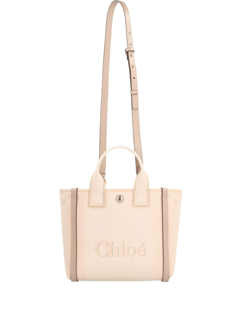 Chloé Small Carry Logo-embossed Canvas Tote Bag In Sand