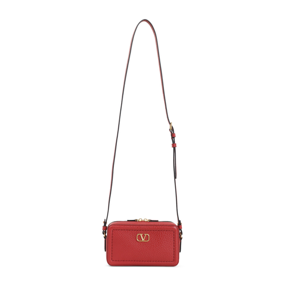 Valentino Garavani Textured Leather Crossbody Bag In Red