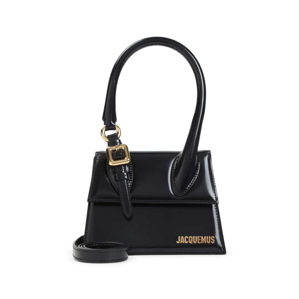 Jacquemus Trapezoidal Leather Handbag With Gold-tone Details In Black