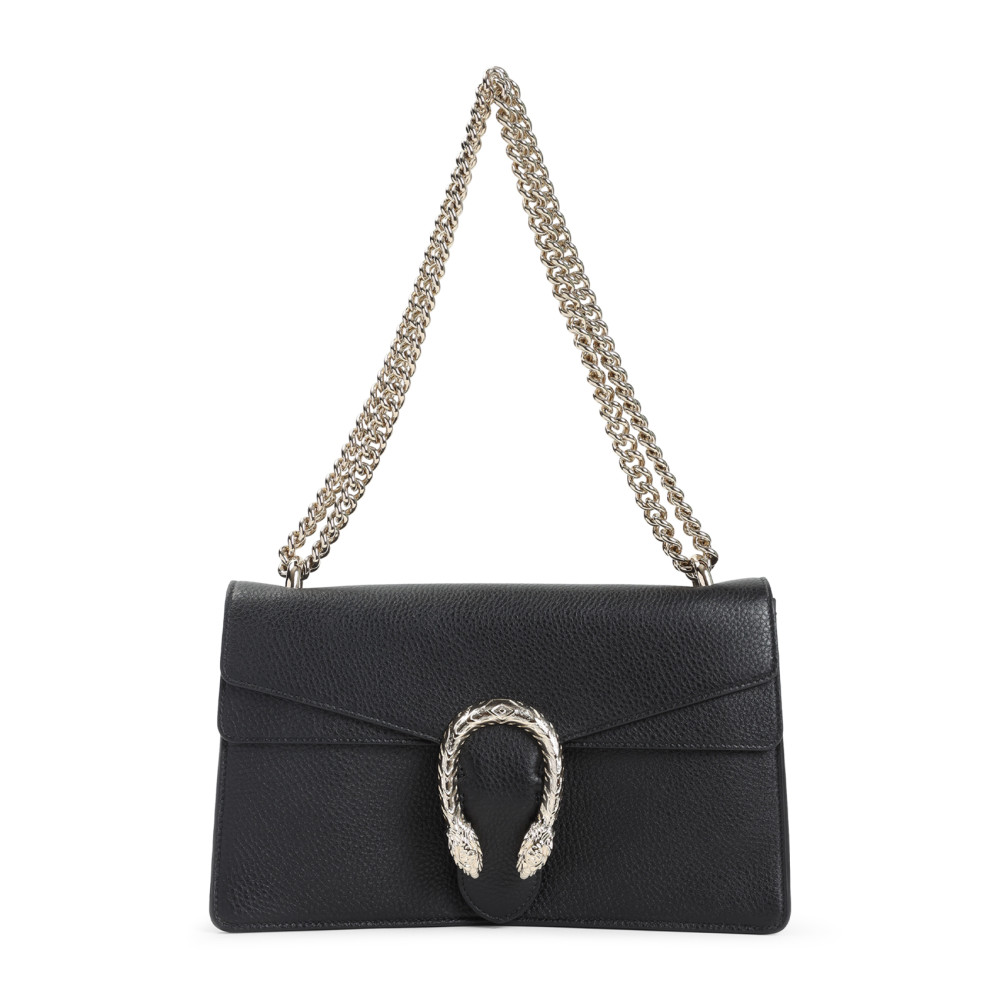 Gucci Structured Grained Leather Shoulder Bag In Black