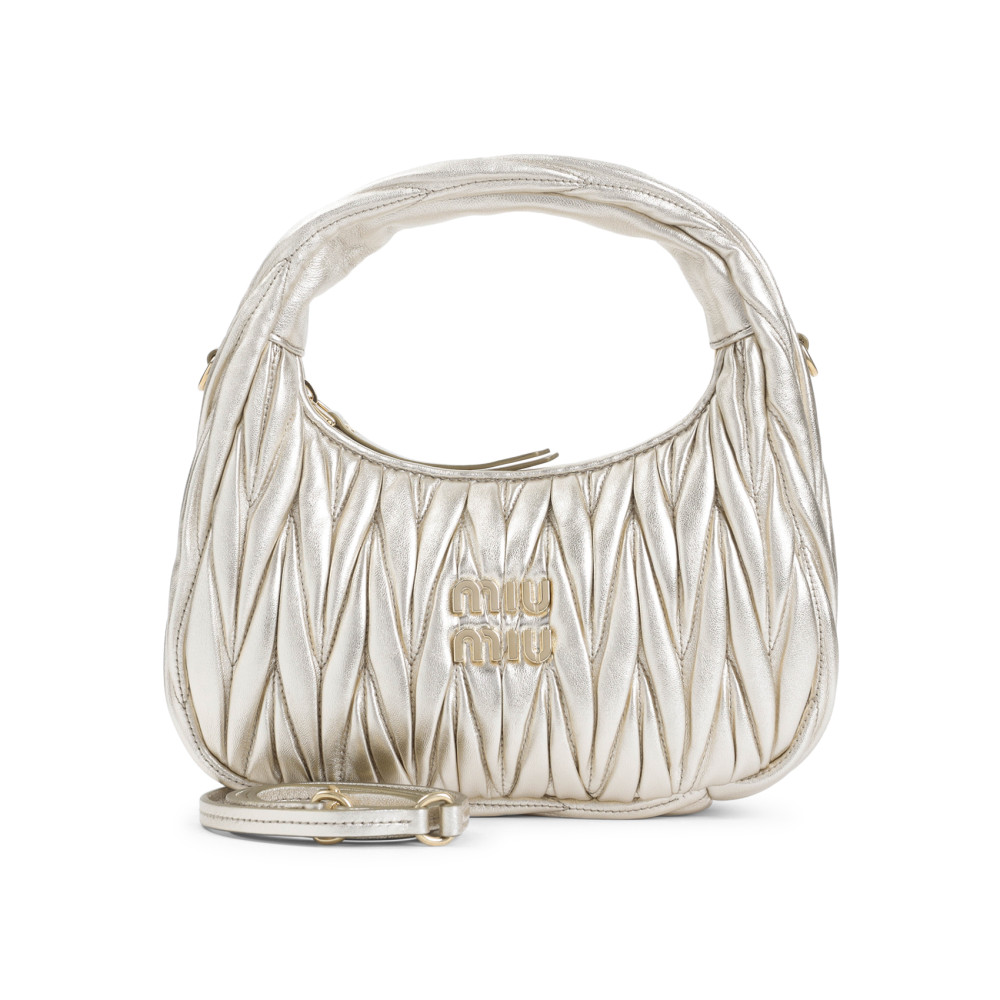 Miu Miu Golden Wander Matelasse Hobo Bag In Gold