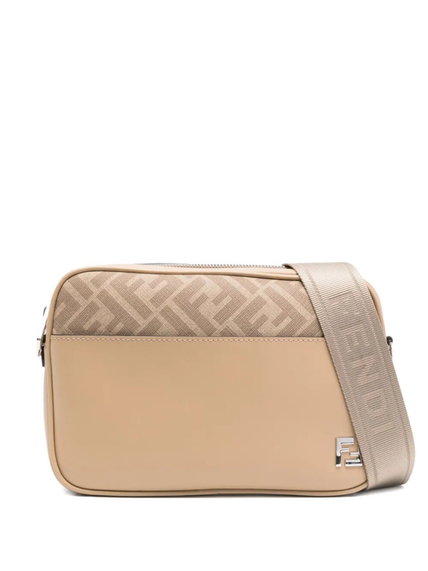 Fendi Monogram-panel Leather Messenger Bag In Neutral