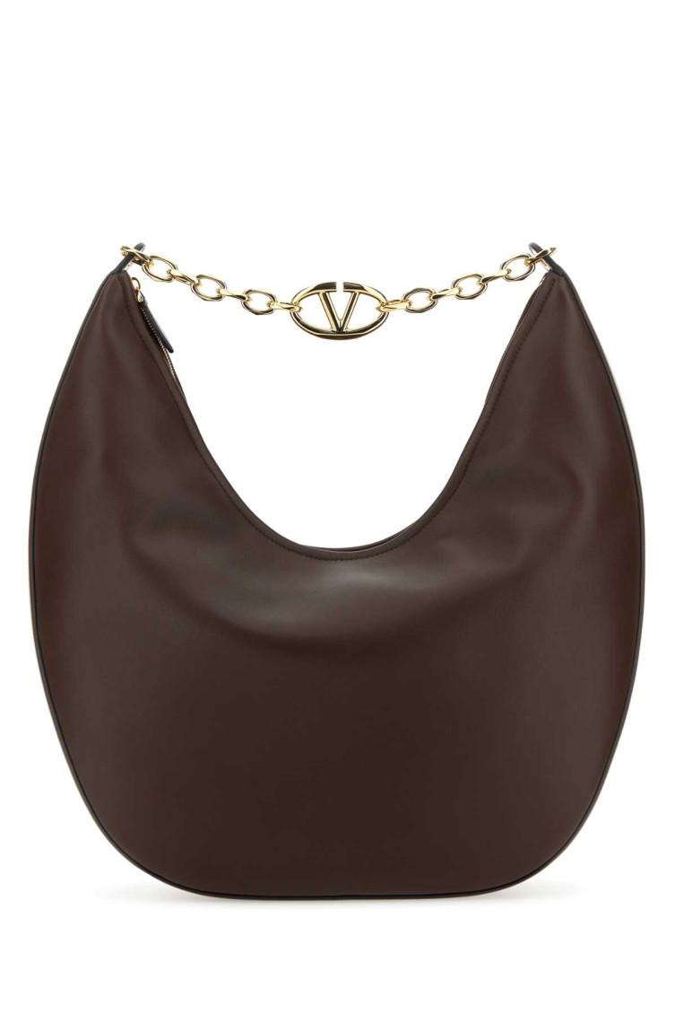 Valentino Dark Brown Vlogo Moon Medium Shoulder Bag In Dark Brown