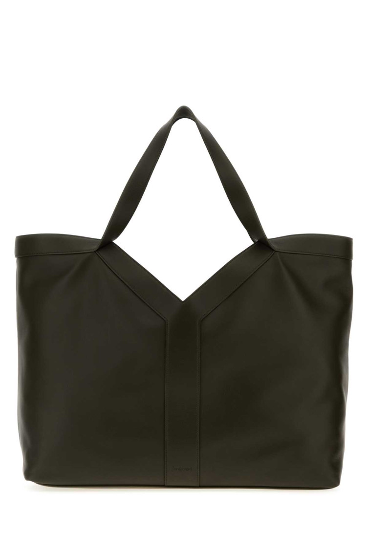Saint Laurent Mud Leather Oversize Shopping Bag In Green