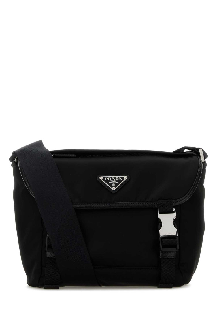 Prada Black Logo-patch Crossbody Bag In Black