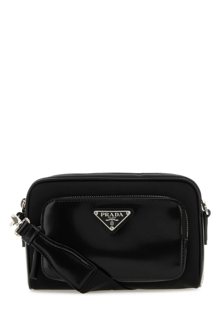 Prada Rectangular Nylon And Leather Crossbody Bag In Black