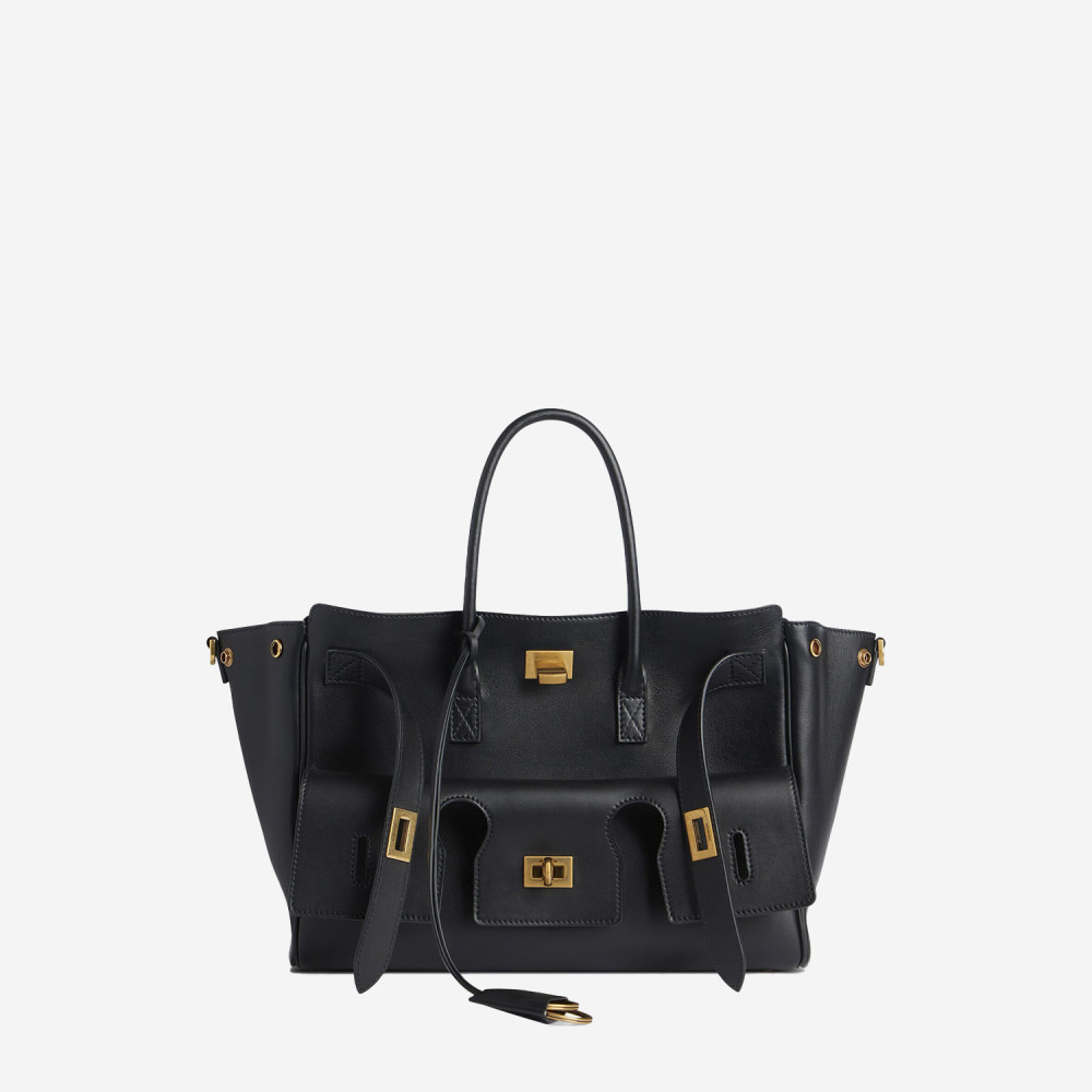 Balenciaga Women Black Leather Medium Carry All Bel Air Shopping Bag In Black