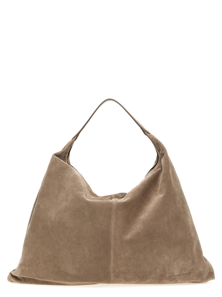 Brunello Cucinelli Soft Suede Single Handle Shoulder Bag In Grey