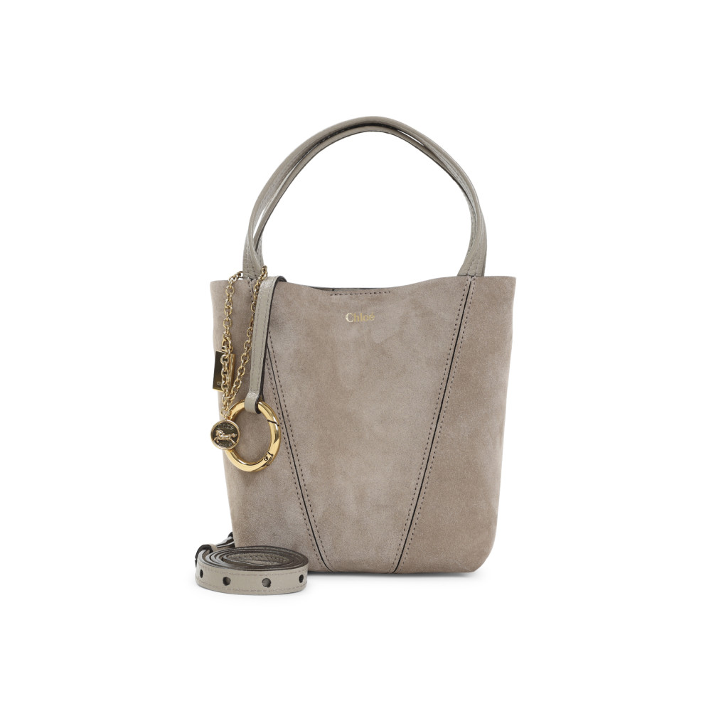 Chloé Motty Grey Suede Calf Leather Spin Shoulder Bag In Gray