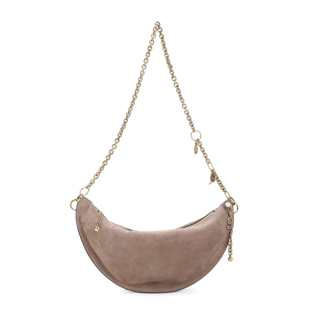 Chloé Crescent-shaped Shoulder Bag In Soft Suede Calf Leather In Pink