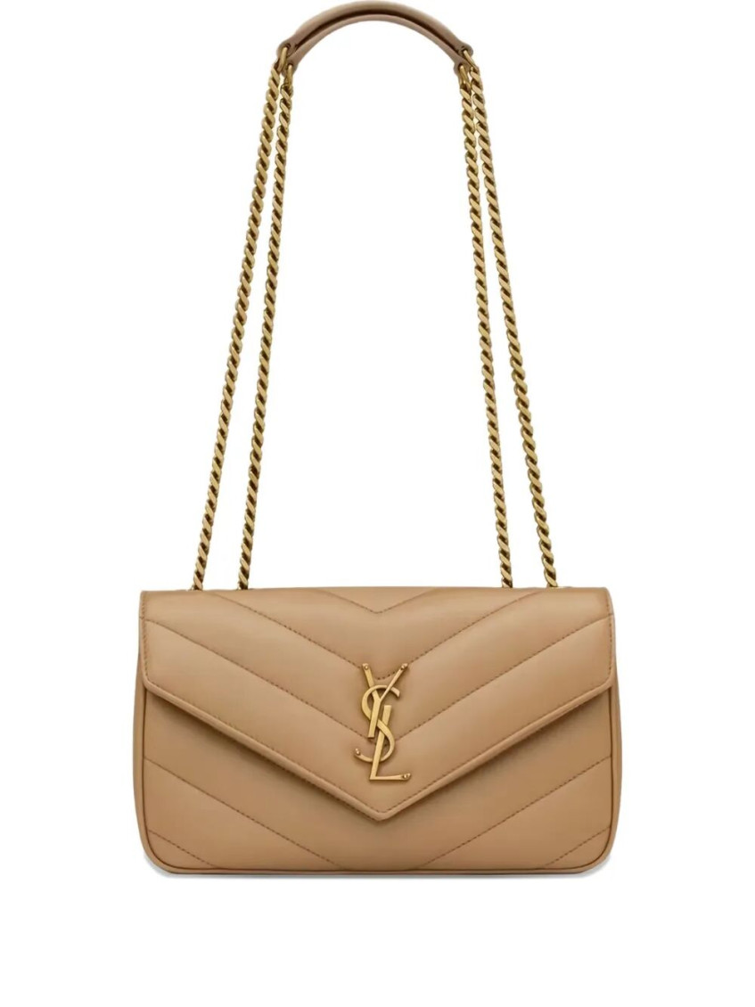 Saint Laurent Small Quilted Lambskin Bag With Chain Strap In Brown