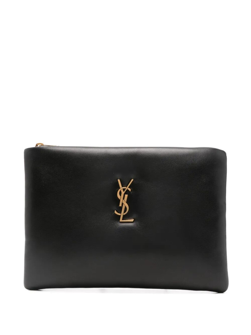 Saint Laurent Calypso Small Patent Leather Pouch In Black