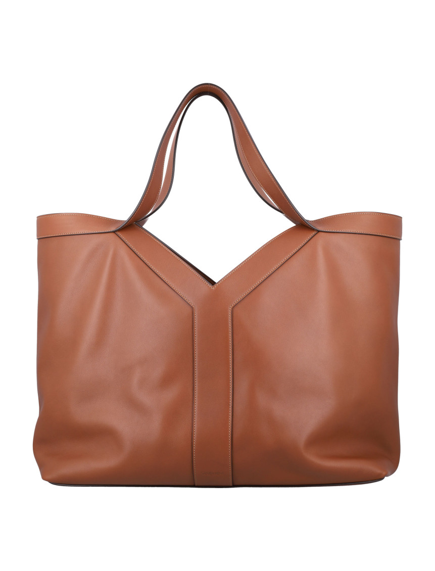 Saint Laurent Large Leather Y Tote With Bronze Hardware In Brown