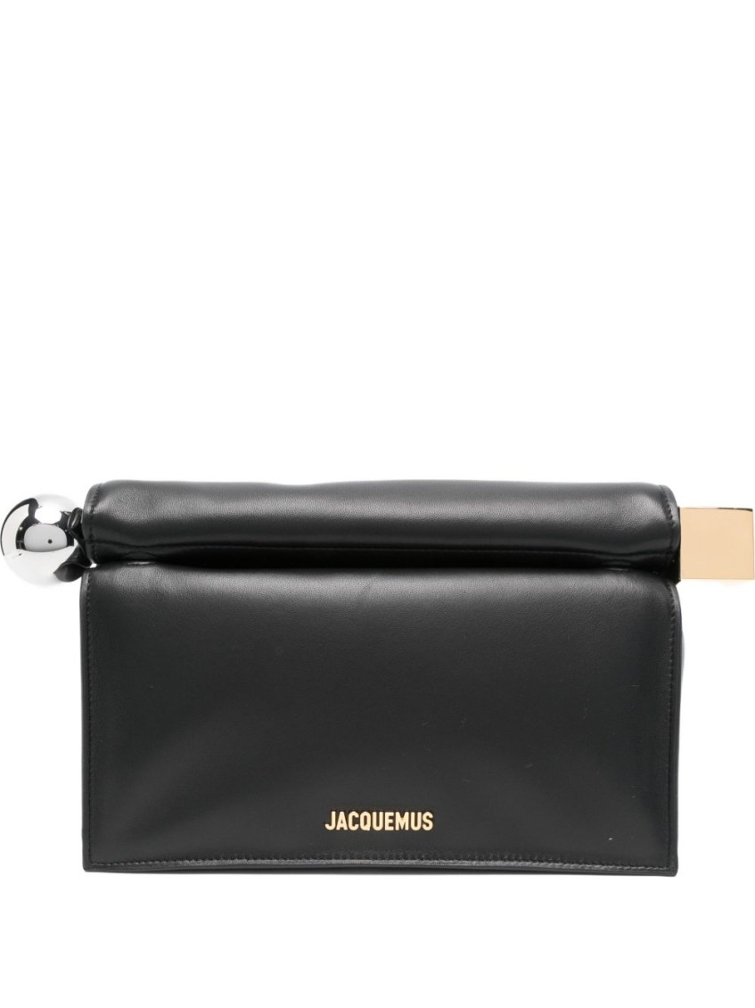 Jacquemus Women La Petite Pochette Rond Carre Nappa Leather Clutch Bag In Black