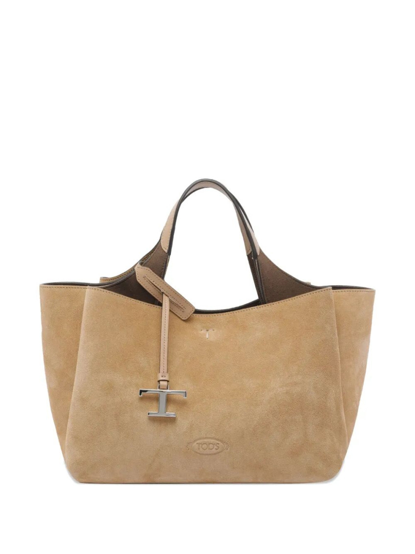 Tod's Beige Suede Leather Top Handle Bag In Brown