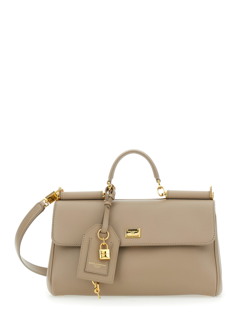 Dolce & Gabbana Pink Handbag With Padlock Detail And Adjustable And Removable Shoulder Strap In Leather Woman In Sand