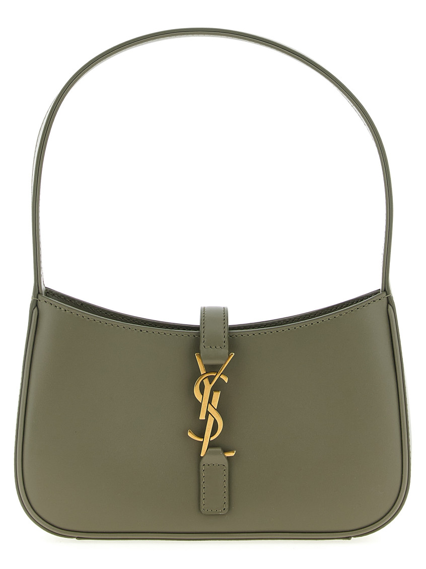 Saint Laurent Grey Le 5 A 7 Mini Shoulder Bag In Green