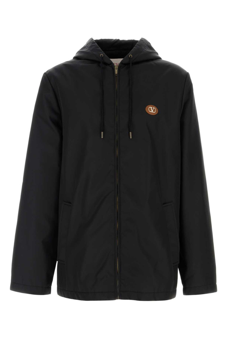 Valentino Nylon Windbreaker With Hood And Side Pockets In Black