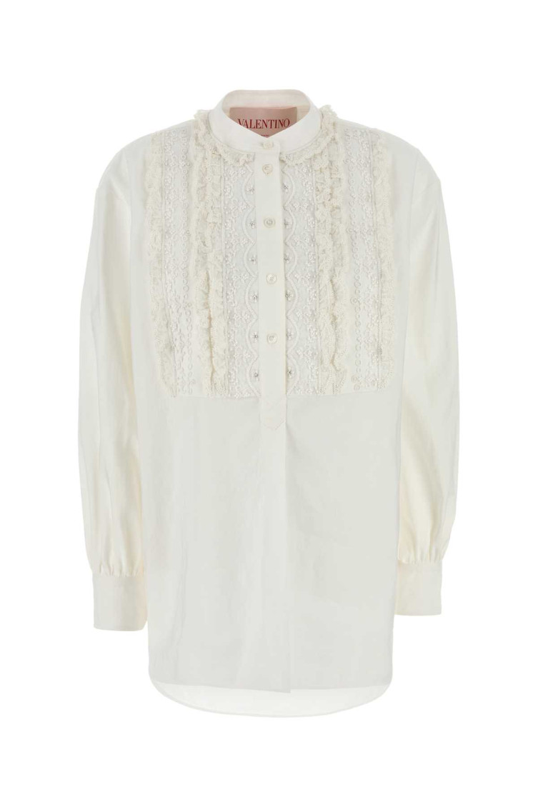 Valentino Blouse Cotton Blend Long Sleeves In White