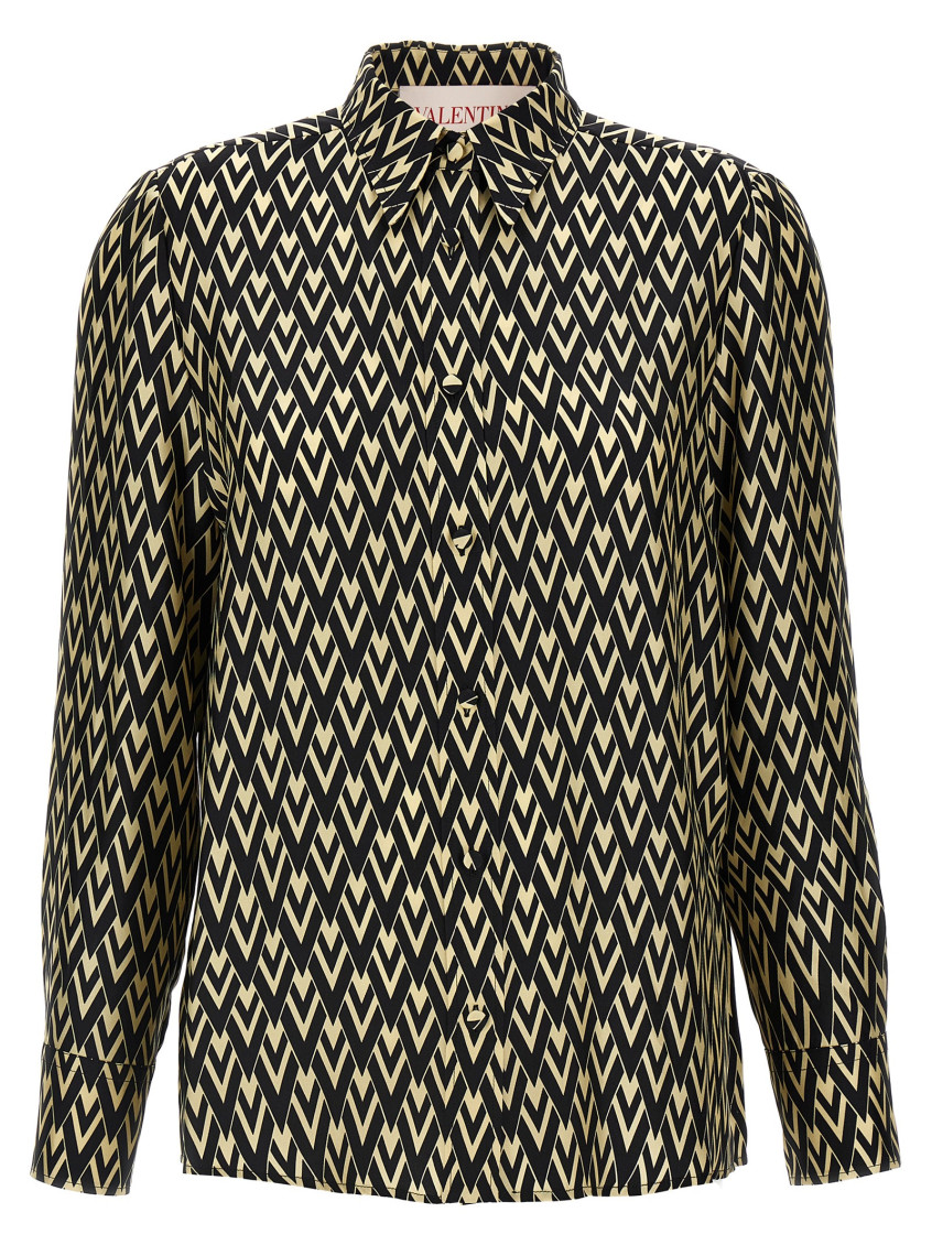 Valentino Toute La V Twill Shirt Shirts Multicolor In Blackwhite