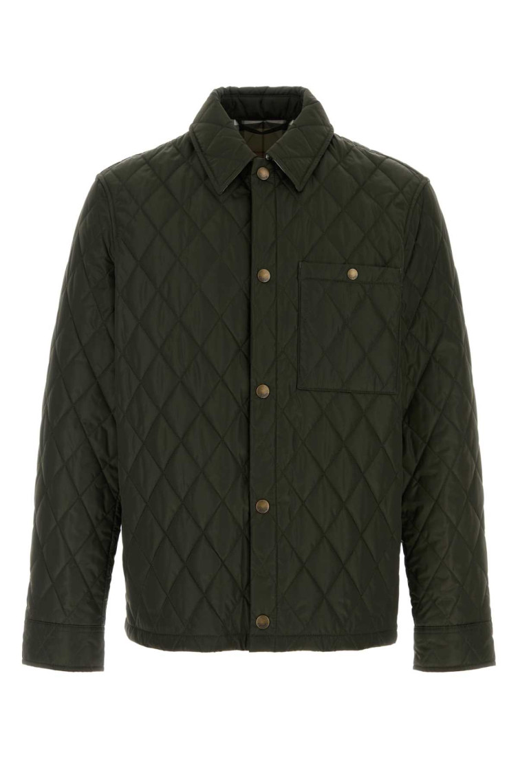 Shop Burberry Olive Green Nylon Jacket