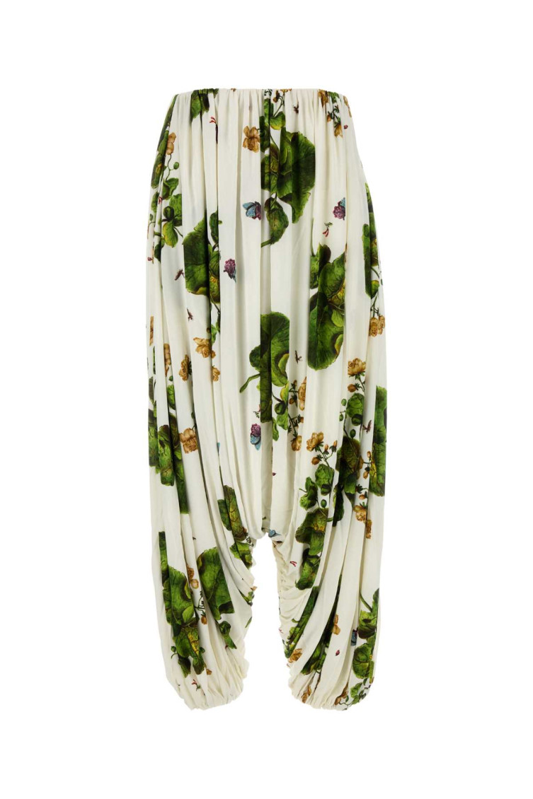 Loewe Leaf-print Draped Wide-leg Trousers In Multicolor