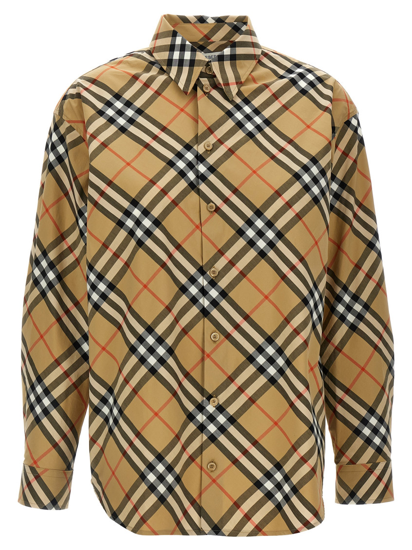 Burberry Beige Shirt With Classic Collar And All-over Check Motif In Cotton Woman In Beige