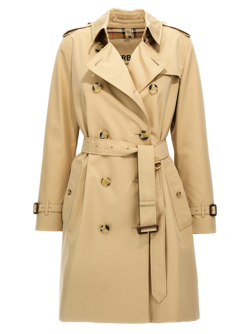 Burberry Belted Double-breasted Trench Coat With Epaulettes And Storm Flap In Beige