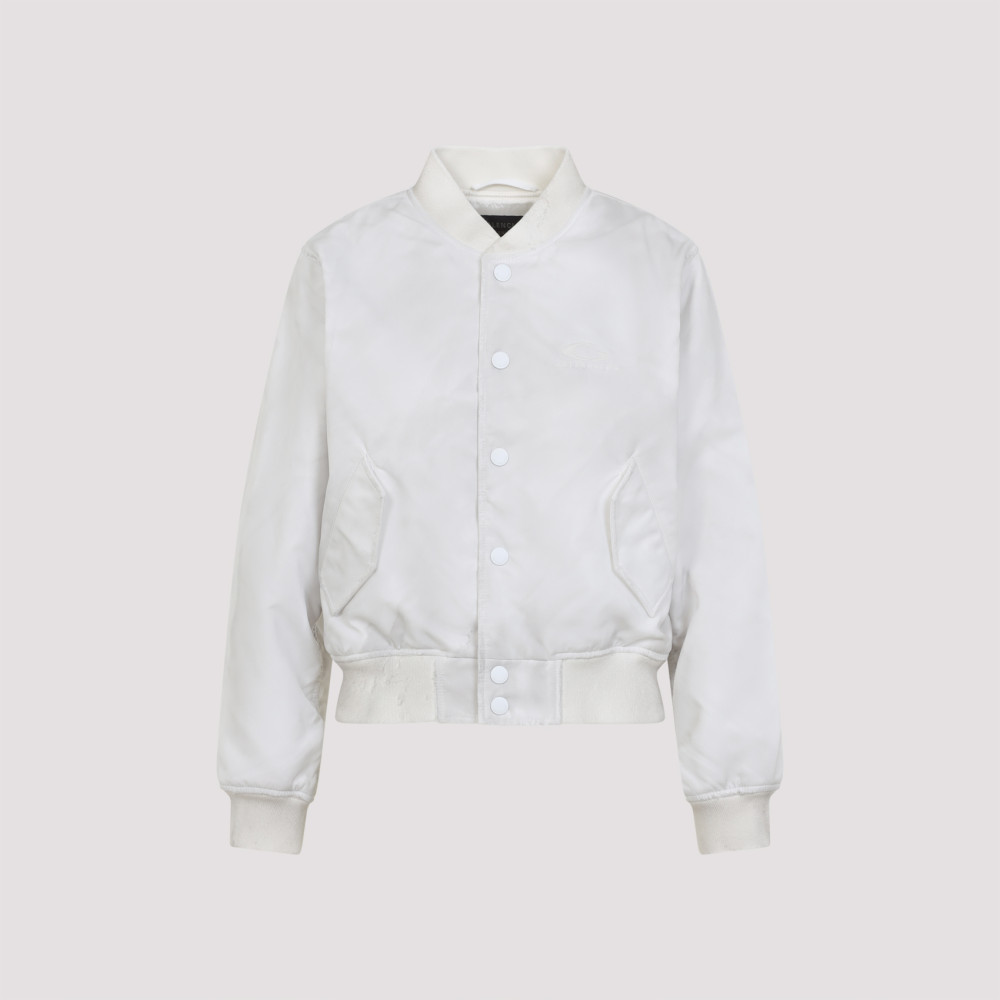 Balenciaga Shrunken Varsity Jacket Ribbed Cuffs In White
