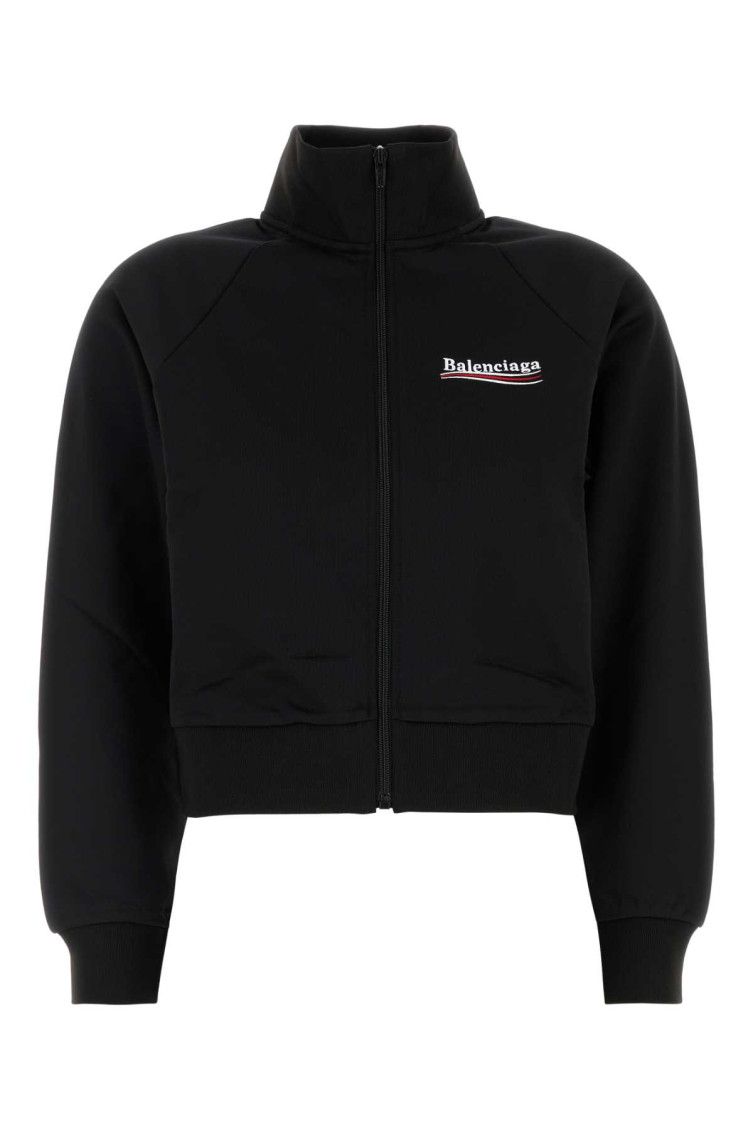 Balenciaga Black Cotton Blend Sweatshirt With Logo In Black